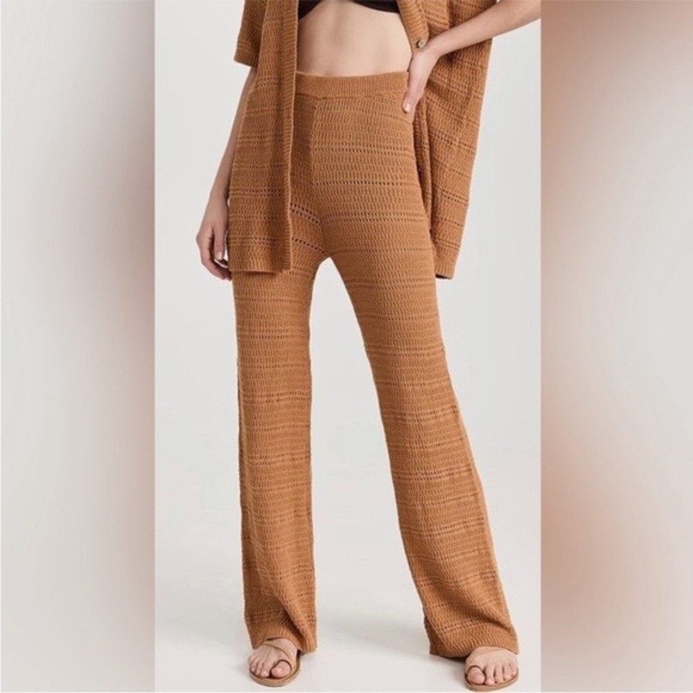 L*Space Marbella Pant Women XS Ginger Brown Pointelle Knit Wide Leg Beach‎ Boho